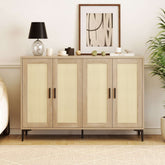 Sideboard cabinet with rattan decoration and four doors, measuring 48.42 inches wide